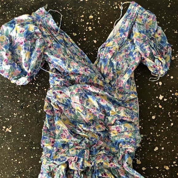 SAU LEE Posey Mini Dress Multi Floral Blue Balloon Sleeve Party 6 NWT $450 - Picture 7 of 10